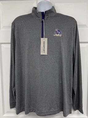 NWT James Madison Dukes 1/4 Zip Tech Pullover Performance Shirt Mens L Gray JMU